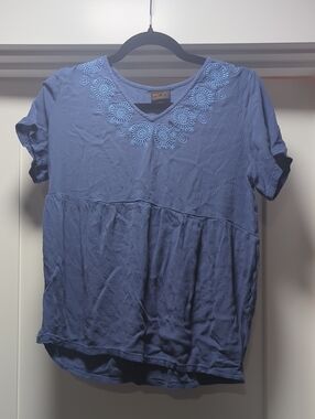 Mod Lusive Blue Embroidered V-Neck Tunic Top